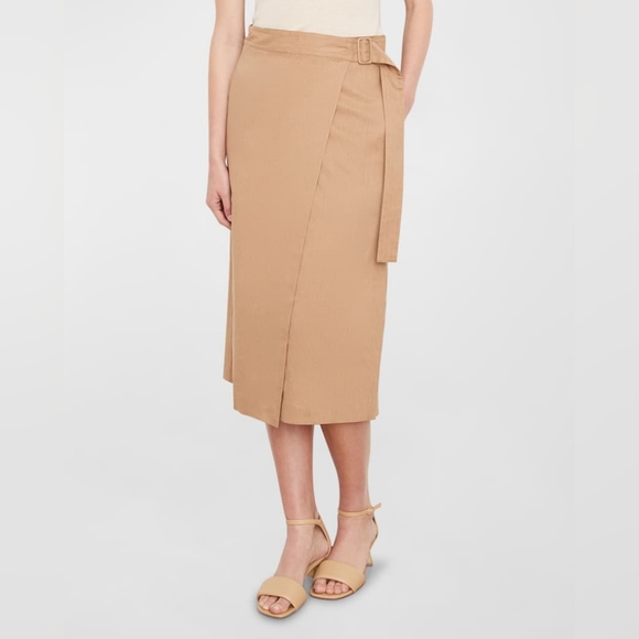 12. NWOT VINCE BUCKLE WRAP LINEN BLEND MIDI SKIRT - Picture 4 of 9